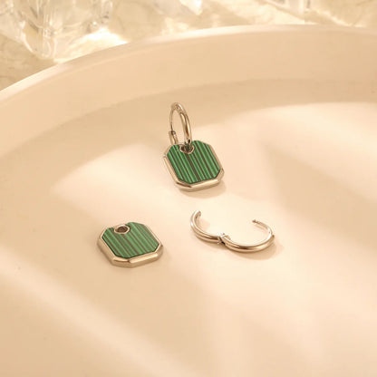 1 Pair Elegant Square Polishing Plating Inlay 304 Stainless Steel Malachite 18K Gold Plated Drop Earrings