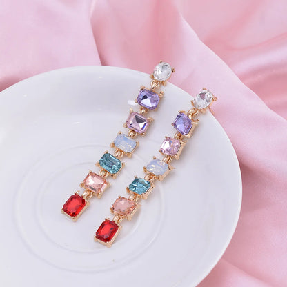 1 Pair Elegant Square Three-Dimensional Alloy Drop Earrings