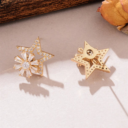 1 Pair Elegant Star Flower Plating Inlay Copper Zircon Gold Plated Ear Studs