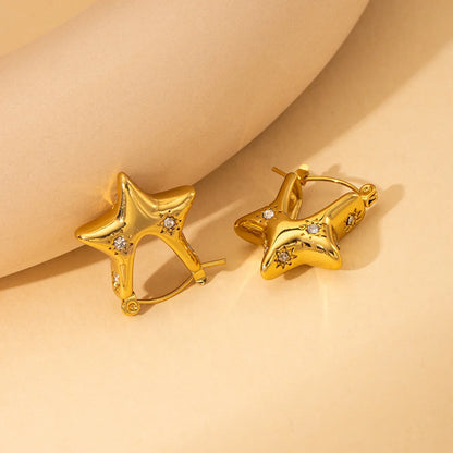 1 Pair Elegant Star Hippocampus Flower Titanium Steel Ear Studs