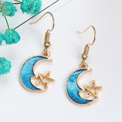 1 Pair Elegant Star Moon Plating Alloy Drop Earrings