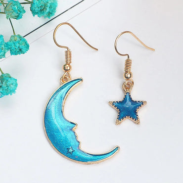 1 Pair Elegant Star Moon Plating Alloy Drop Earrings