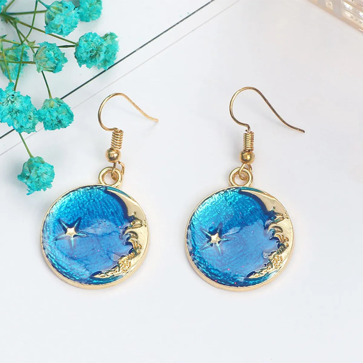 1 Pair Elegant Star Moon Plating Alloy Drop Earrings