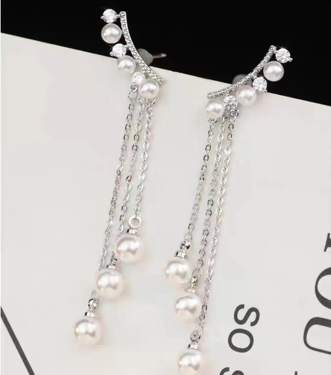 1 Pair Elegant Star Tassel Heart Shape Inlay Alloy Artificial Pearls Rhinestones Glass Earrings