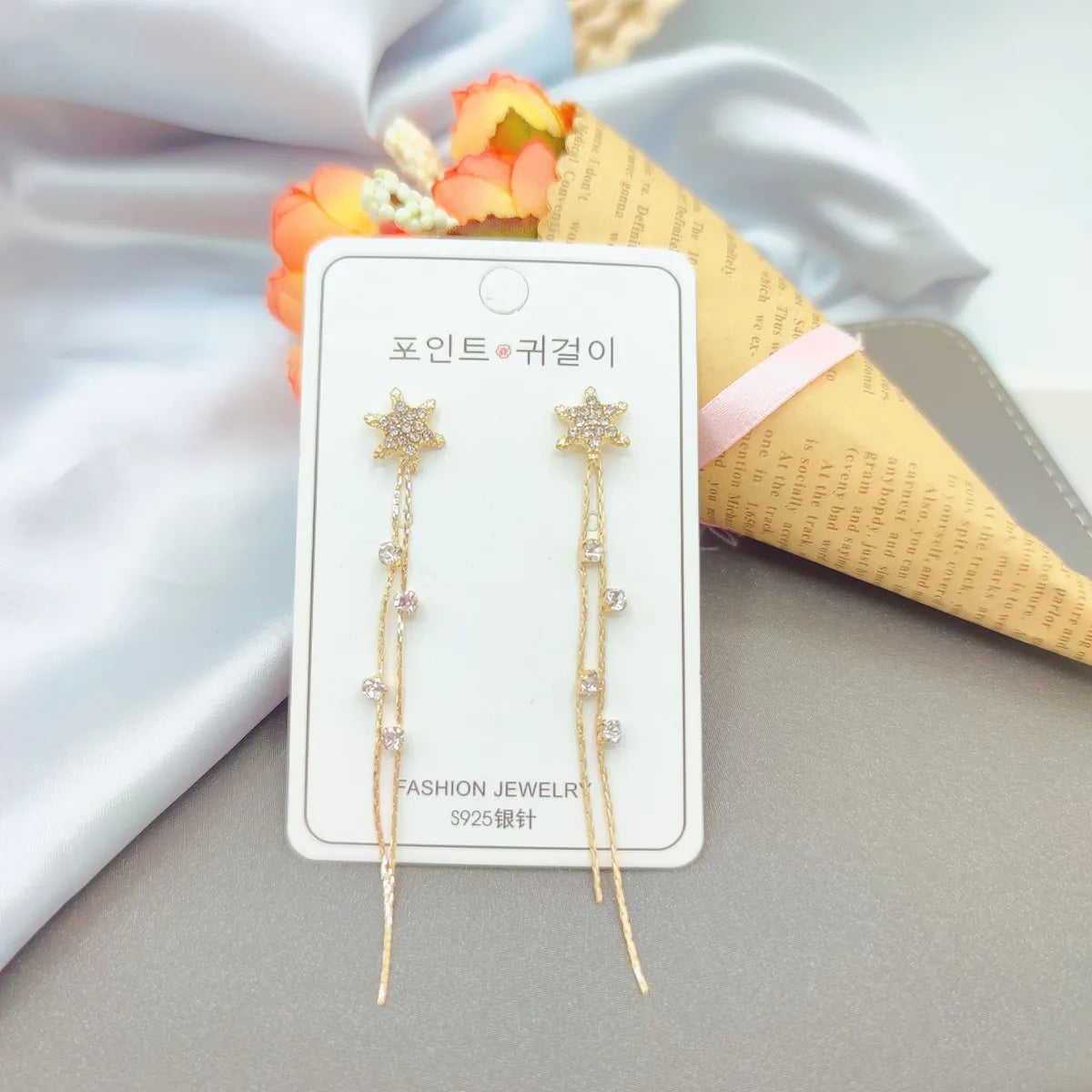 1 Pair Elegant Star Tassel Heart Shape Inlay Alloy Artificial Pearls Rhinestones Glass Earrings