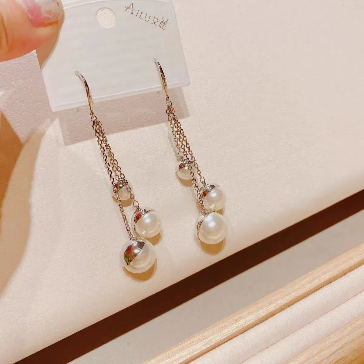 1 Pair Elegant Star Tassel Heart Shape Inlay Alloy Artificial Pearls Rhinestones Glass Earrings