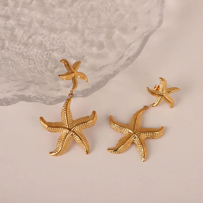 1 Pair Elegant Starfish Plating Stainless Steel 18k Gold Plated Drop Earrings