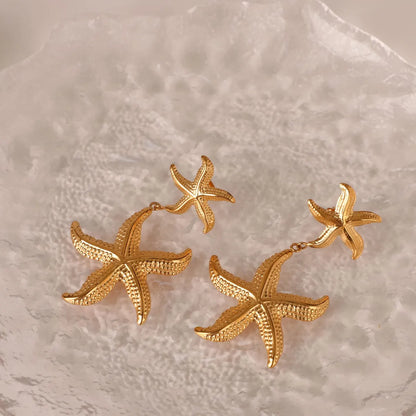 1 Pair Elegant Starfish Plating Stainless Steel 18k Gold Plated Drop Earrings