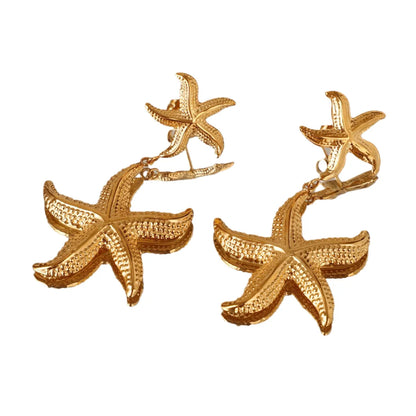 1 Pair Elegant Starfish Plating Stainless Steel 18k Gold Plated Drop Earrings