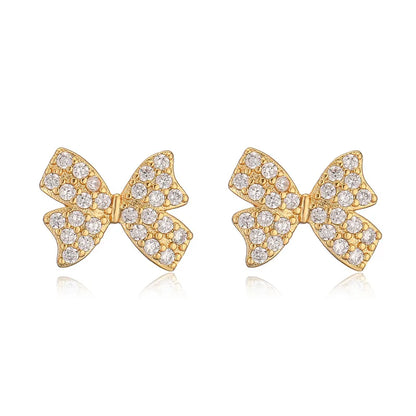 1 Pair Elegant Streetwear Butterfly Bow Knot Plating Inlay Copper Rhinestones Ear Studs