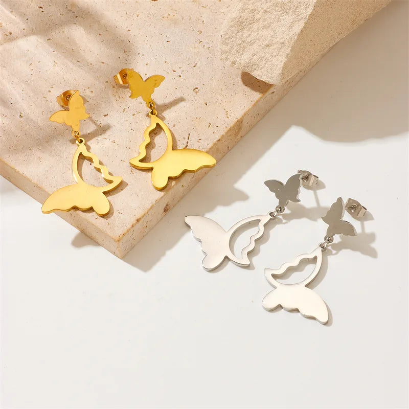 1 Pair Elegant Streetwear Butterfly Plating 304 Stainless Steel No Inlaid 18K Gold Plated Earrings