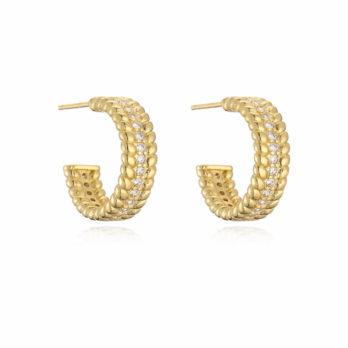 1 Pair Elegant Streetwear C Shape Plating Inlay Copper Zircon Gold Plated Earrings