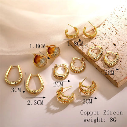 1 Pair Elegant Streetwear C Shape Plating Inlay Copper Zircon Gold Plated Earrings