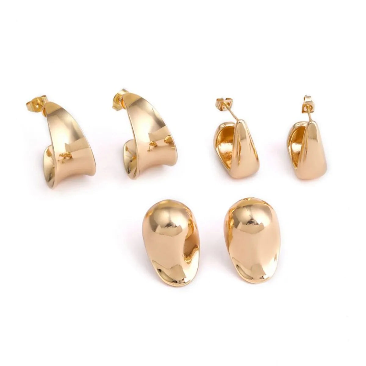 1 Pair Elegant Streetwear Commute C Shape Geometric Plating Copper 18k Gold Plated Ear Studs