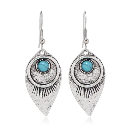 1 Pair Elegant Streetwear Eye Inlay Alloy Turquoise Drop Earrings