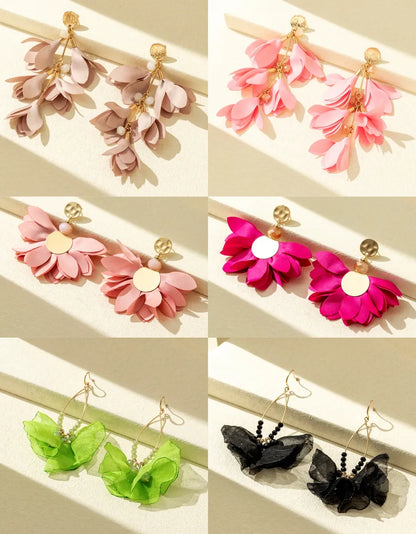 1 Pair Elegant Streetwear Flower Plating Alloy Polyester Gold Plated Drop Earrings