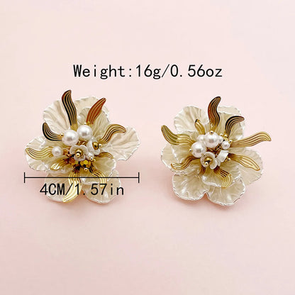 1 Pair Elegant Streetwear Flower Plating Inlay 304 Stainless Steel Artificial Pearls 14K Gold Plated Ear Studs