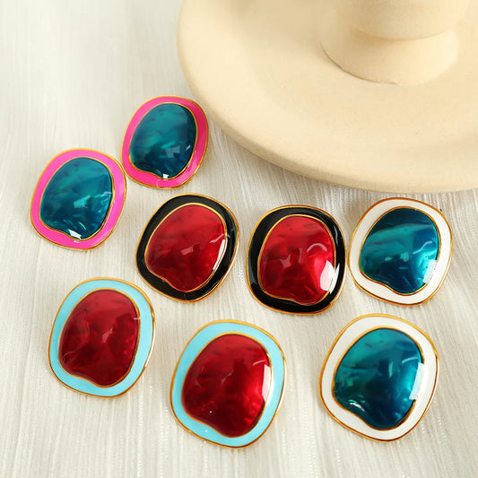 1 Pair Elegant Streetwear Geometric Color Block Enamel Plating Titanium Steel Ear Studs