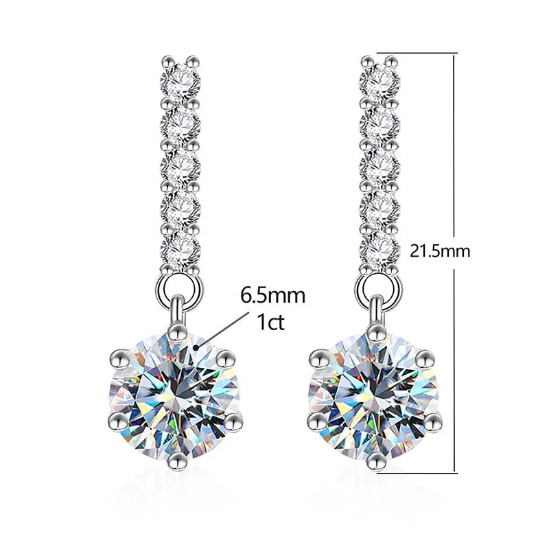 1 Pair Elegant Streetwear Geometric GRA Certificate Sterling Silver Moissanite White Gold Plated Drop Earrings