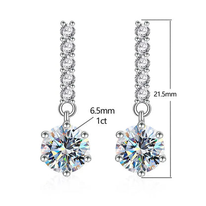 1 Pair Elegant Streetwear Geometric GRA Certificate Sterling Silver Moissanite White Gold Plated Drop Earrings