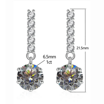 1 Pair Elegant Streetwear Geometric GRA Certificate Sterling Silver Moissanite White Gold Plated Drop Earrings