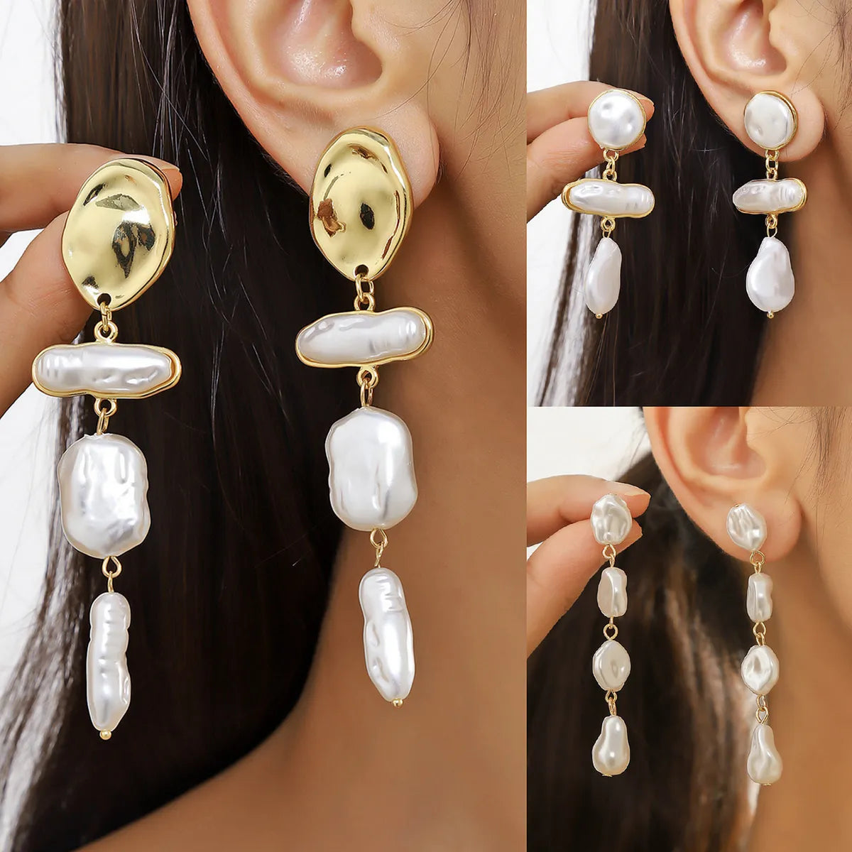 1 Pair Elegant Streetwear Geometric Plating Imitation Pearl Drop Earrings