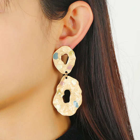 1 Pair Elegant Streetwear Geometric Round Square Alloy Gold Plated Drop Earrings