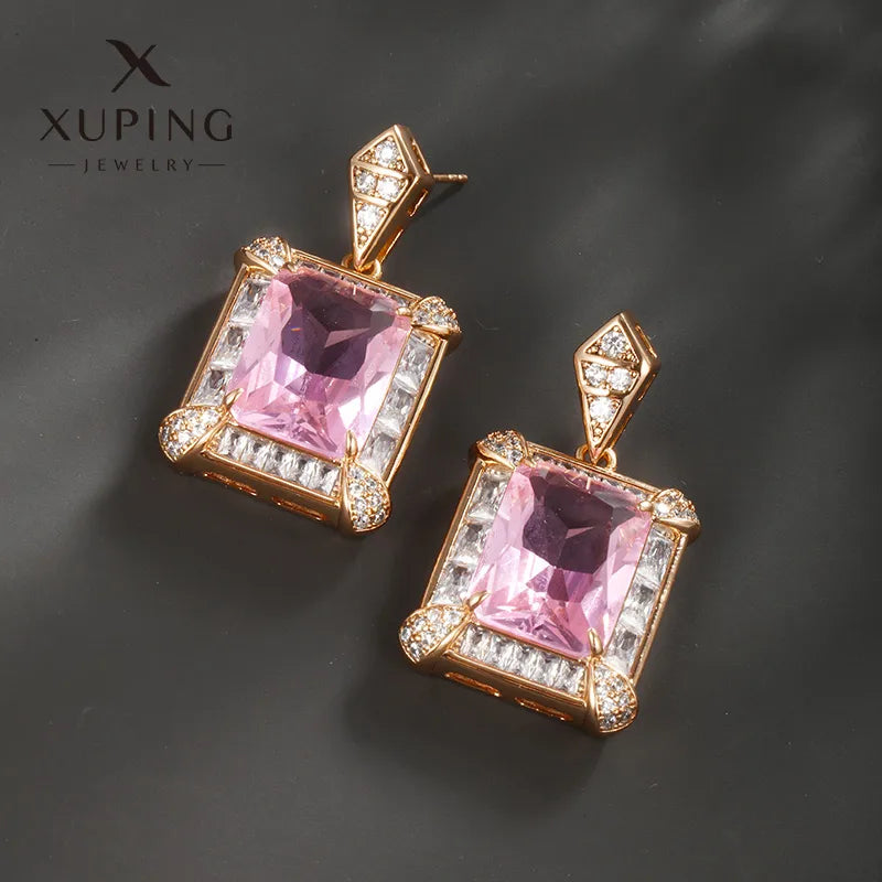 1 Pair Elegant Streetwear Geometric Square Water Droplets Plating Inlay Copper Artificial Gemstones 18K Gold Plated Drop Earrings