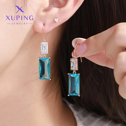 1 Pair Elegant Streetwear Geometric Square Water Droplets Plating Inlay Copper Artificial Gemstones 18K Gold Plated Drop Earrings