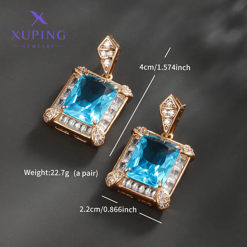 1 Pair Elegant Streetwear Geometric Square Water Droplets Plating Inlay Copper Artificial Gemstones 18K Gold Plated Drop Earrings