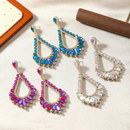 1 Pair Elegant Streetwear Geometric Water Droplets Inlay Alloy Rhinestones Drop Earrings