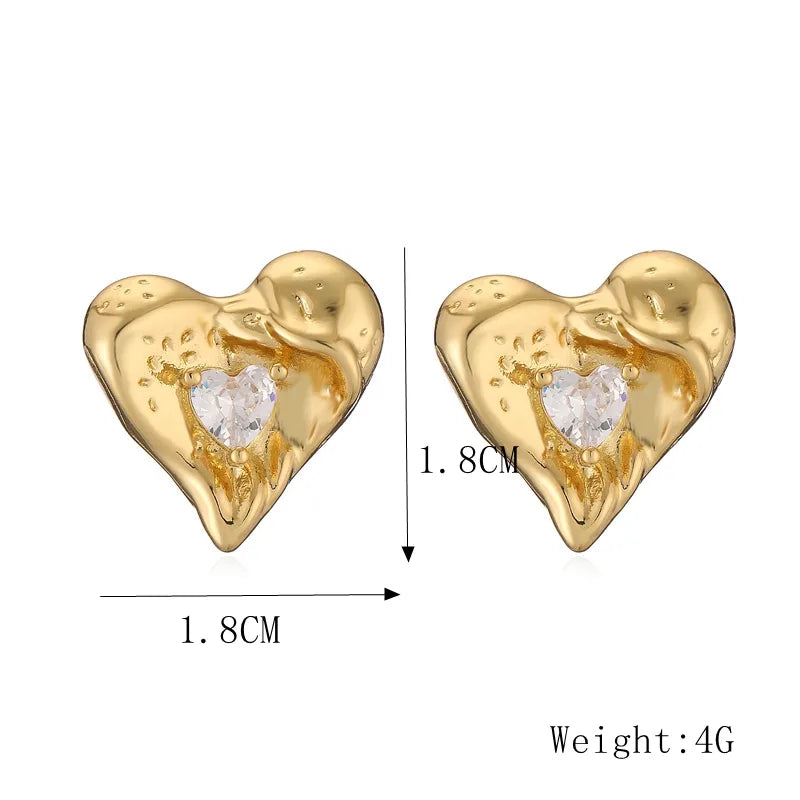 1 Pair Elegant Streetwear Heart Shape Plating Inlay Copper Rhinestones Gold Plated Ear Studs