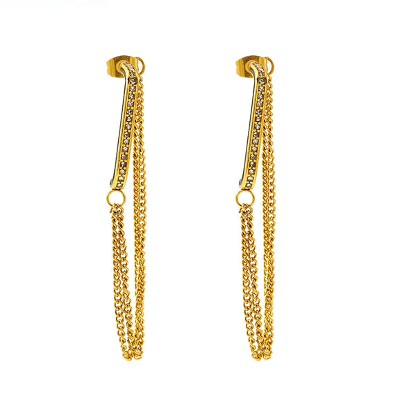 1 Pair Elegant Streetwear Lines Chain Inlay 304 Stainless Steel Rhinestones 18K Gold Plated Drop Earrings