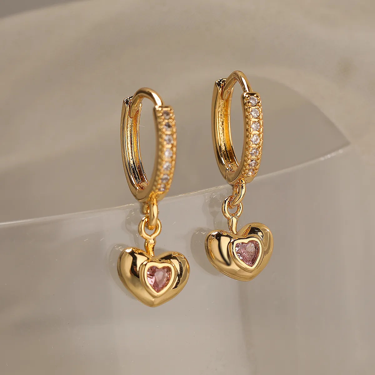 1 Pair Elegant Streetwear Moon Heart Shape Plating Inlay Copper Zircon 18k Gold Plated Drop Earrings