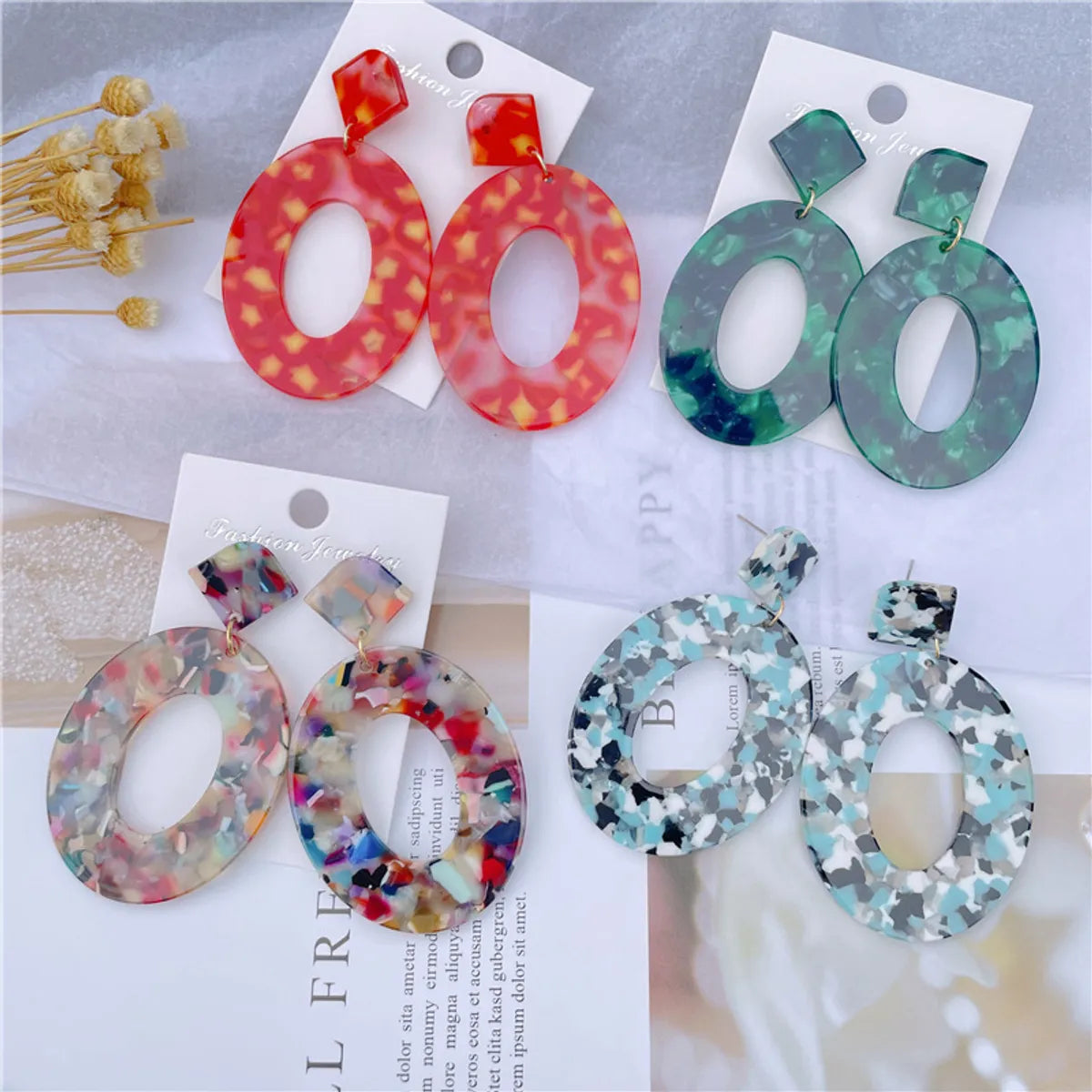 1 Pair Elegant Streetwear Oval Acetic Acid Sheets Drop Earrings