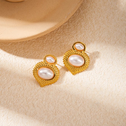 1 Pair Elegant Streetwear Oval Plating Inlay 304 Stainless Steel Artificial Pearls 14K Gold Plated Ear Studs