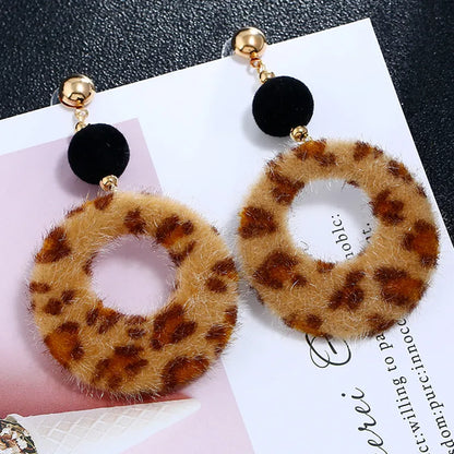 1 Pair Elegant Streetwear Round Leopard Alloy Gold Plated Drop Earrings