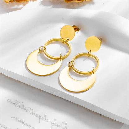 1 Pair Elegant Streetwear Round Plating Titanium Steel 18k Gold Plated Drop Earrings