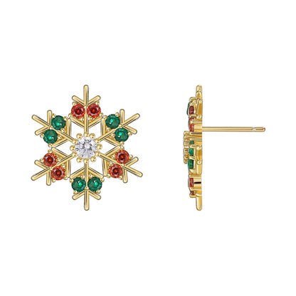 1 Pair Elegant Streetwear Snowflake Plating Inlay Copper Zircon 18k Gold Plated Ear Studs