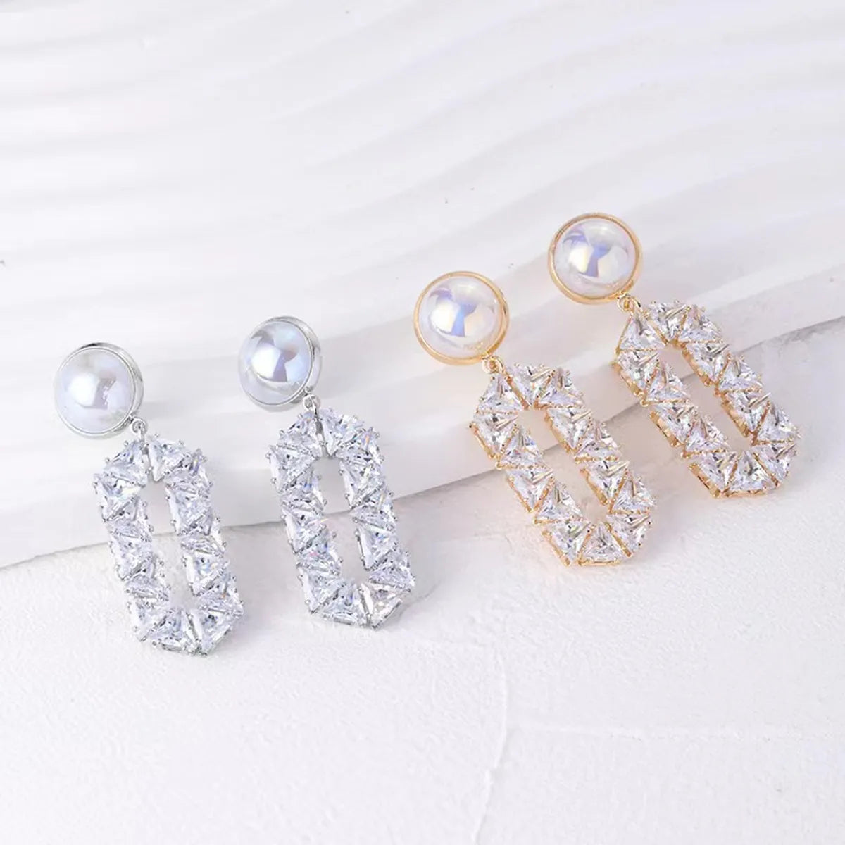 1 Pair Elegant Streetwear Solid Color Inlay Sterling Silver Artificial Pearls Zircon Drop Earrings