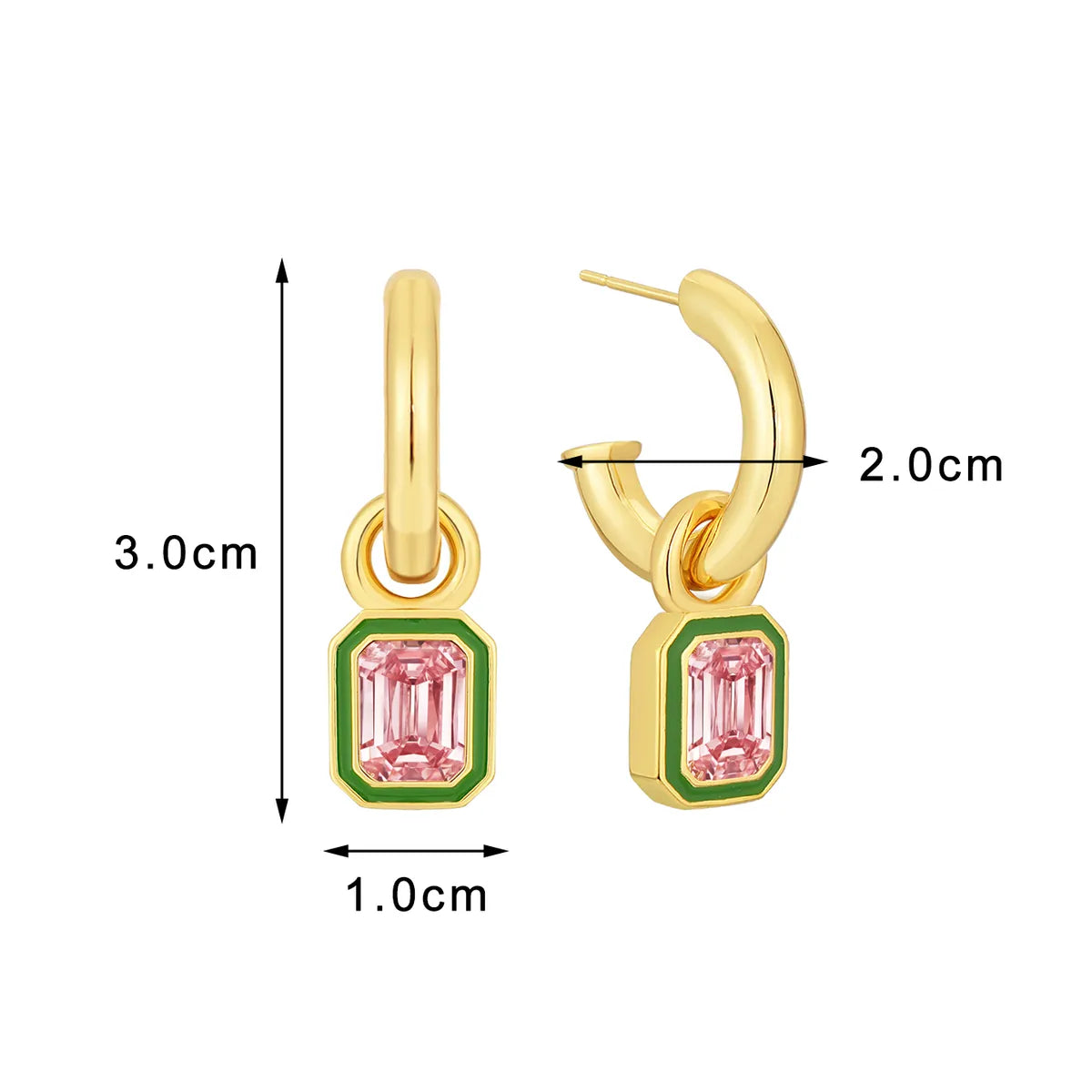 1 Pair Elegant Streetwear Square Heart Shape Epoxy Inlay Brass Zircon 18K Gold Plated Drop Earrings