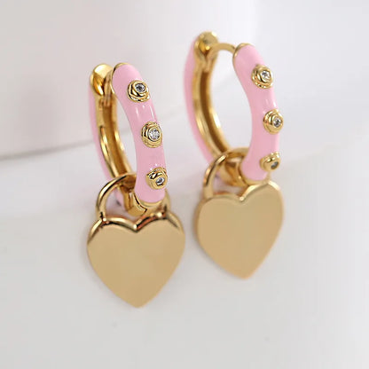 1 Pair Elegant Streetwear Square Heart Shape Epoxy Inlay Brass Zircon 18K Gold Plated Drop Earrings