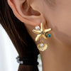 1 Pair Elegant Streetwear Starfish Inlay Alloy Artificial Pearls Drop Earrings