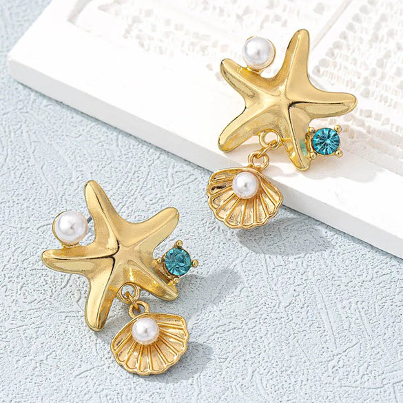 1 Pair Elegant Streetwear Starfish Inlay Alloy Artificial Pearls Drop Earrings