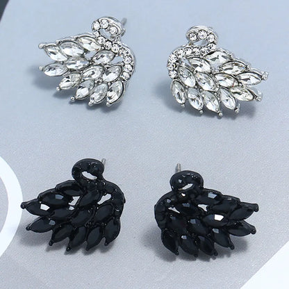 1 Pair Elegant Streetwear Swan Inlay Alloy Rhinestones Ear Studs