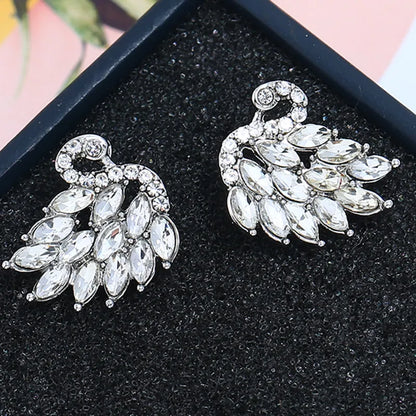 1 Pair Elegant Streetwear Swan Inlay Alloy Rhinestones Ear Studs