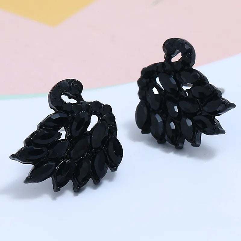 1 Pair Elegant Streetwear Swan Inlay Alloy Rhinestones Ear Studs