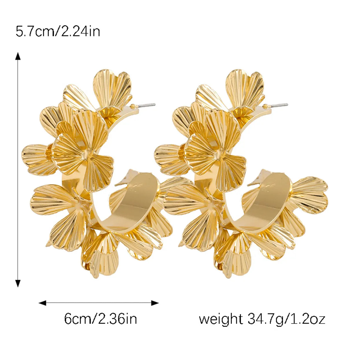 1 Pair Elegant Streetwear U Shape Flower Plating Alloy Ear Studs