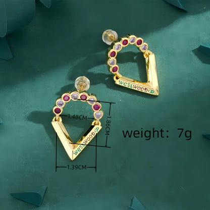 1 Pair Elegant Streetwear V Shape Letter Inlay Copper Zircon 18K Gold Plated Drop Earrings