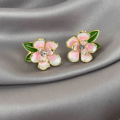 1 Pair Elegant Sweet Artistic Flower Enamel Inlay Alloy Rhinestones Ear Studs